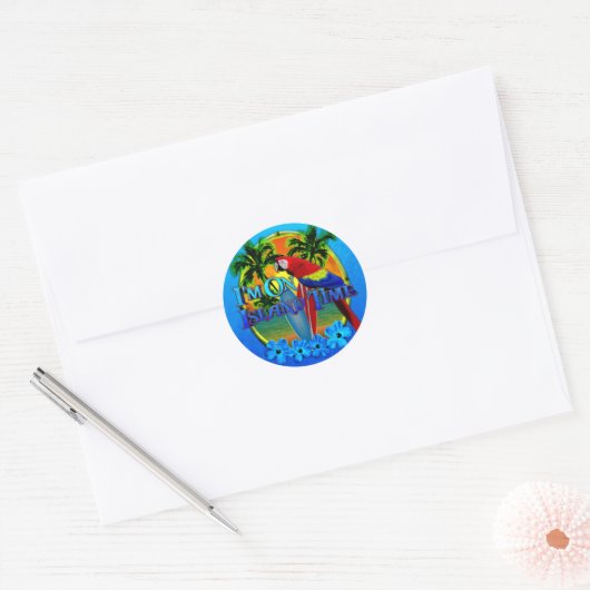 Island Time Sunset Ronde Sticker (Envelop)