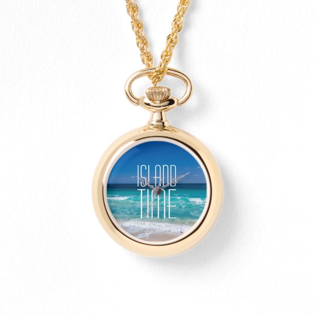 Island Time Tropical Beach Turquoise Water Horloge (Voorkant)