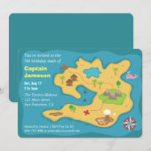 Island Treasure Map, Pirate Birthday Party Kaart (Voorkant / Achterkant)