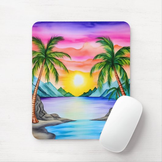 Island Tropical Beach Sunset Muismat (Met muis)