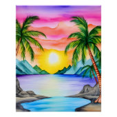 Island Tropical Beach Sunset Perfect Poster (Voorkant)
