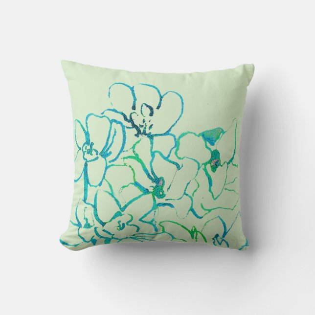Island Tropical Orchid Pillow - Blue Green Kussen (Voorkant)