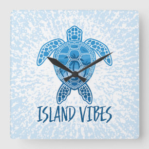 Island Vibes Tropical Sunset Zee Schildpad Ontwerp Vierkante Klok