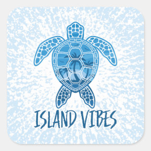 Island Vibes Tropical Sunset Zee Schildpad Ontwerp Vierkante Sticker