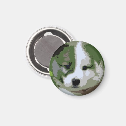 Islandhund Welpe als Collage in grün Magneet (Voorkant / Achterkant)