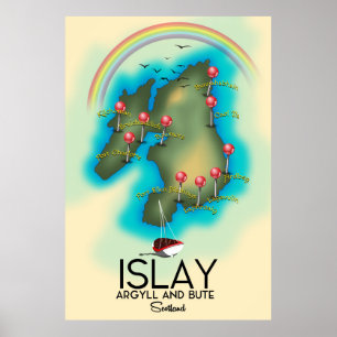 Islay, Binnen-Hebriden, Schotland kaart reis kunst Poster