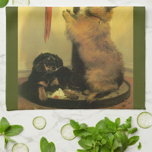 Islay, Tilco, a Macaw en Tortelduifjes van Landsee Theedoek (Gevouwen)