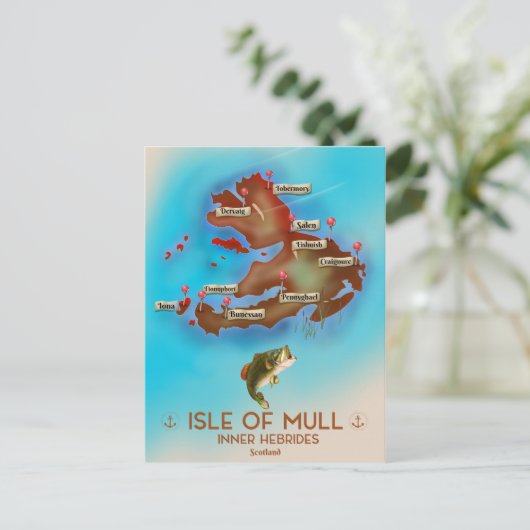 Isle of Mull Inner Hebrides Scotland  Map. Briefkaart (Staand voorkant)