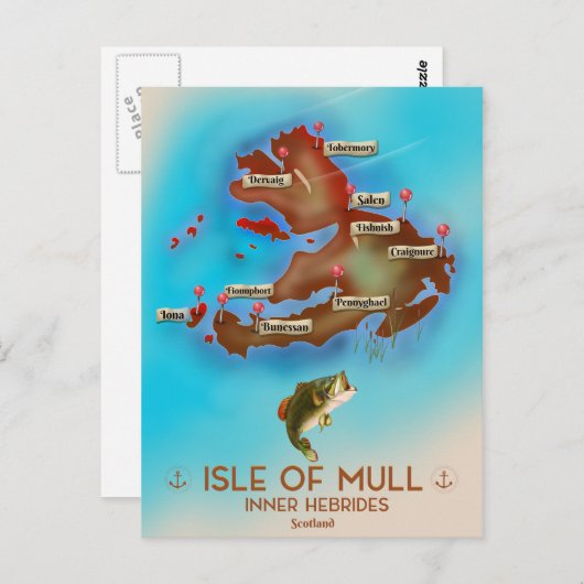 Isle of Mull Inner Hebrides Scotland Map. Briefkaart (Voorkant / Achterkant)