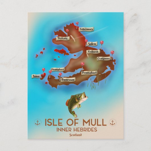 Isle of Mull Inner Hebrides Scotland  Map. Briefkaart (Voorkant)