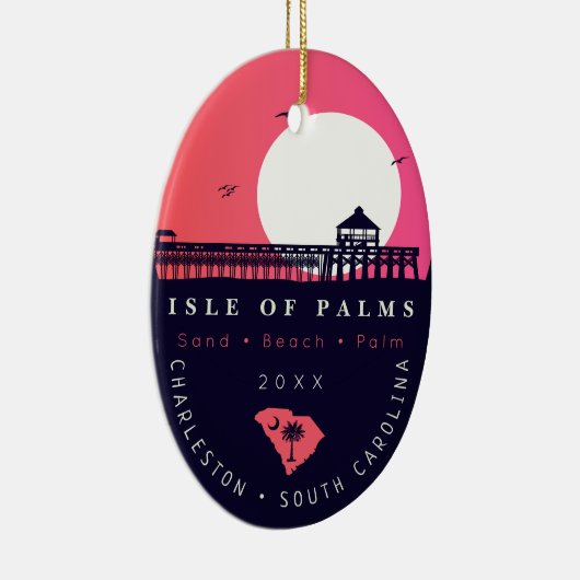 Isle of Palms Pier SC Retro Sunset Souvenirs 60s Keramisch Ornament (Rechts)