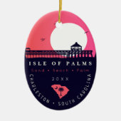 Isle of Palms Pier SC Retro Sunset Souvenirs 60s Keramisch Ornament (Voorkant)