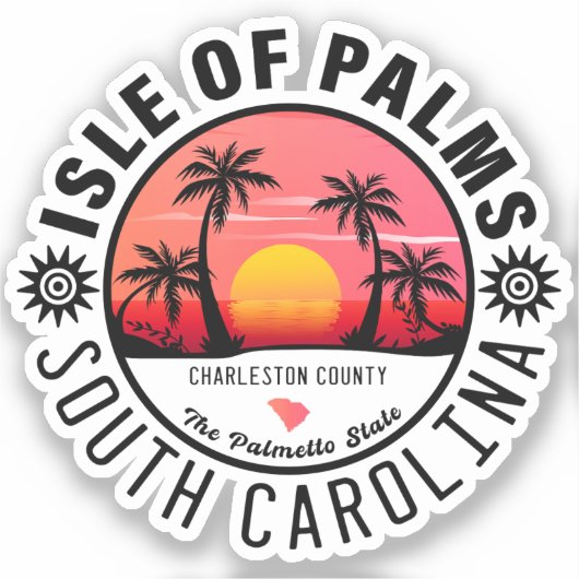 Isle of Palms SC Retro Sunset Souvenirs 60s Sticker (Voorkant)
