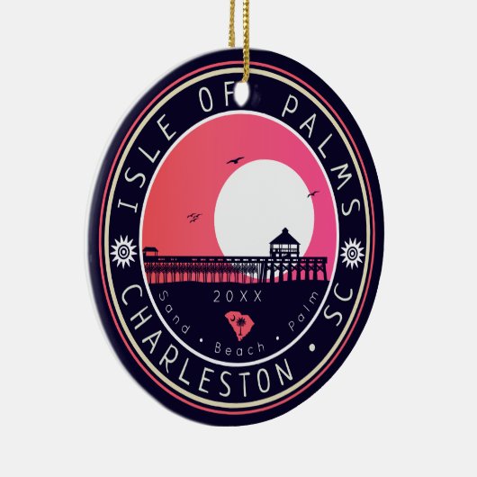 Isle of Palms SC Retro Sunset Souvenirs 80s Keramisch Ornament (Rechts)