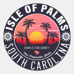 Isle of Palms SC Retro Sunset Souvenirs 80s Ronde Sticker