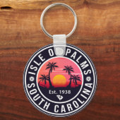 Isle of Palms South Carolina Retro Sunset Souvenir Sleutelhanger (Achterkant)