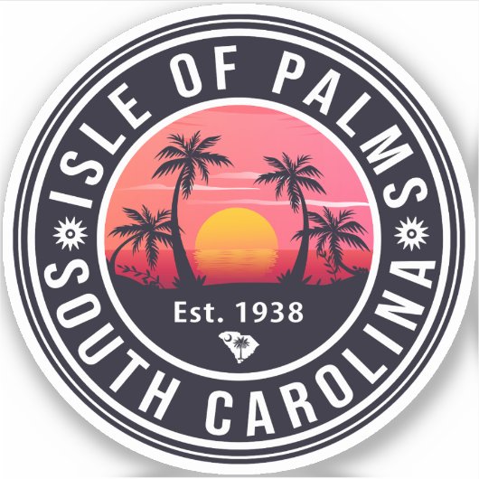 Isle of Palms South Carolina Retro Sunset Souvenir Sticker (Voorkant)