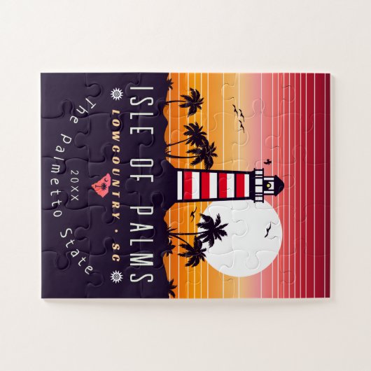 Isle of Palms vuurtoren SC Retro Sunset Souvenirs Legpuzzel (Horizontaal)