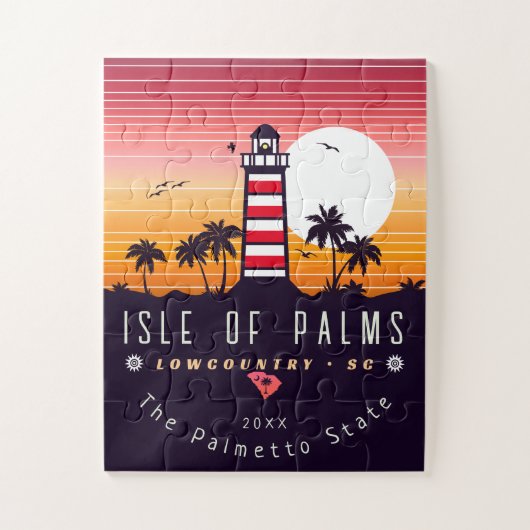 Isle of Palms vuurtoren SC Retro Sunset Souvenirs Legpuzzel (Verticaal)