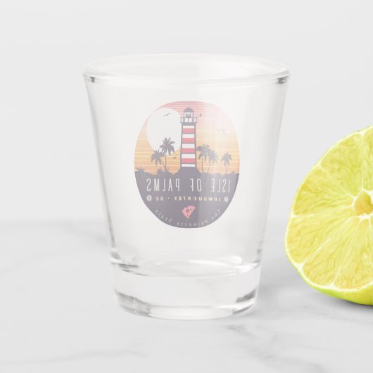 Isle of Palms vuurtoren SC Retro Sunset Souvenirs Shot Glas (Achterkant)