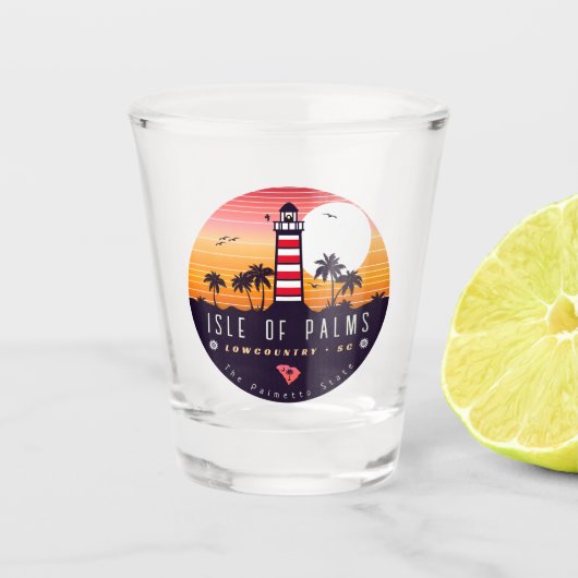 Isle of Palms vuurtoren SC Retro Sunset Souvenirs Shot Glas (Voorkant)