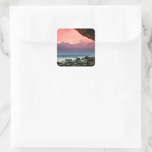 Isle of Skye, Schotland met label, Vierkante Sticker (Tas)