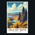 Isle of Skye Scotland Travel Art Vintage Poster<br><div class="desc">Isle of Skye retro vector reisontwerp. Het eiland Skye,  dat met een brug verbonden is met de noordwestkust van Schotland,  staat bekend om zijn ruige landschappen,  pittoreske vissersdorpjes en middeleeuwse kastelen.</div>