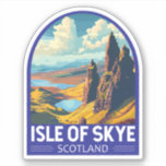 Isle of Skye Scotland Travel Art Vintage Sticker<br><div class="desc">Isle of Skye retro vector reisontwerp. Het eiland Skye,  dat met een brug verbonden is met de noordwestkust van Schotland,  staat bekend om zijn ruige landschappen,  pittoreske vissersdorpjes en middeleeuwse kastelen.</div>