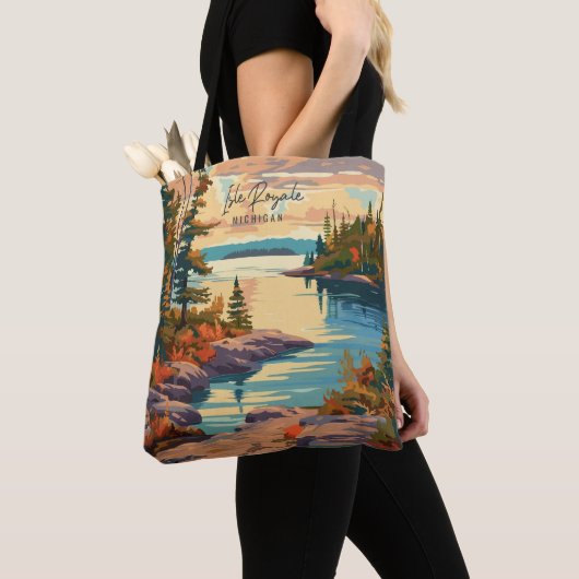 Isle Royale Michigan Vintage Travel Illustratie Tote Bag (Dichtbij)
