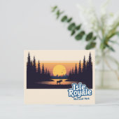 Isle Royale Moose Sunset Vintage Art Briefkaart (Staand voorkant)