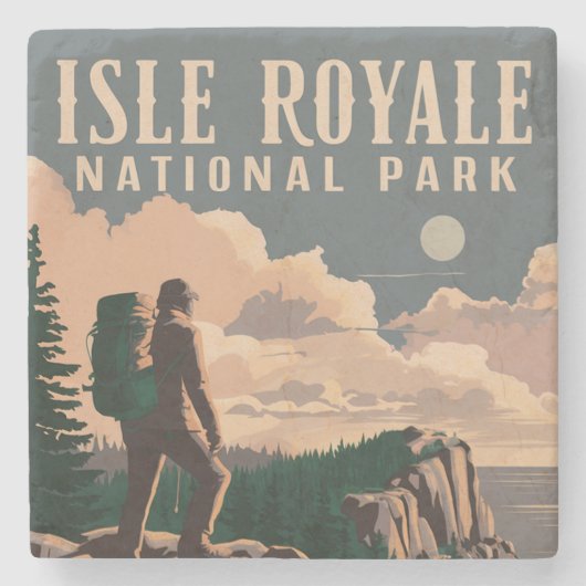 Isle Royale National Park Backpacken Reiskunst Stenen Onderzetter (Voorkant)
