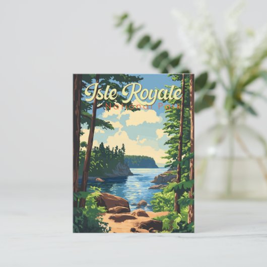 Isle Royale National Park Illustratie Reizen Kunst Briefkaart (Staand voorkant)