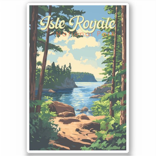 Isle Royale National Park Illustratie Reizen Kunst Sticker (Voorkant)