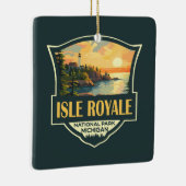 Isle Royale National Park Illustratie Retro Badge Keramisch Ornament (Rechts)