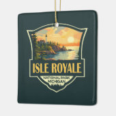 Isle Royale National Park Illustratie Retro Badge Keramisch Ornament (Links)