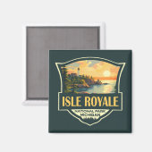 Isle Royale National Park Illustratie Retro Badge Magneet (Voorkant / Achterkant)