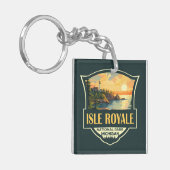 Isle Royale National Park Illustratie Retro Badge Sleutelhanger (Voorkant Links)