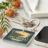 Isle Royale National Park Illustratie Retro Badge Sleutelhanger (Voorkant Rechts)