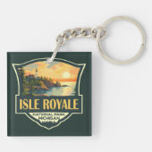 Isle Royale National Park Illustratie Retro Badge Sleutelhanger (Achterkant)