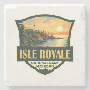 Isle Royale National Park Illustratie Retro Badge Stenen Onderzetter