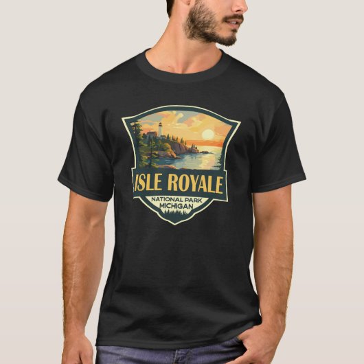 Isle Royale National Park Illustratie Retro Badge T-shirt (Voorkant)