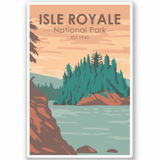 Isle Royale National Park Michigan Retro Sticker (Voorkant)