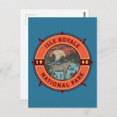 Isle Royale National Park Moose Retro Compass Briefkaart (Voorkant / Achterkant)