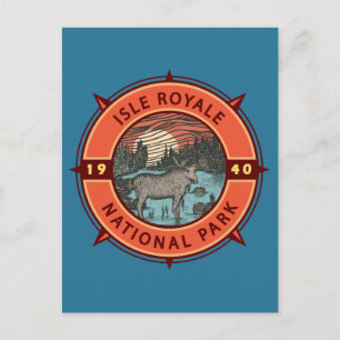 Isle Royale National Park Moose Retro Compass Briefkaart