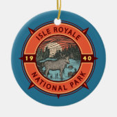 Isle Royale National Park Moose Retro Compass Keramisch Ornament (Voorkant)