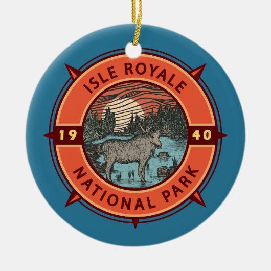 Isle Royale National Park Moose Retro Compass Keramisch Ornament (Voorkant)