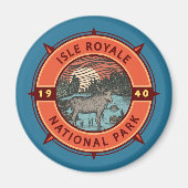 Isle Royale National Park Moose Retro Compass Magneet (Voorkant)