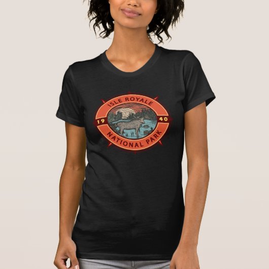 Isle Royale National Park Moose Retro Compass T-shirt (Voorkant)