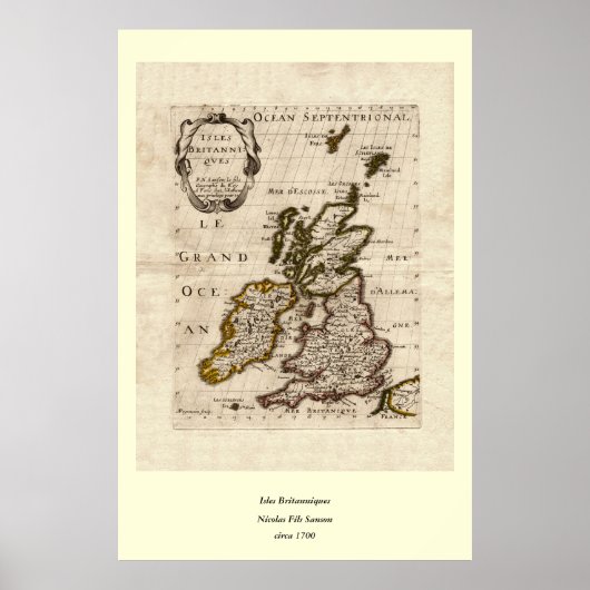 Isles Britanniques - 1700 Nicolas Fils Sanson Map Poster (Voorkant)
