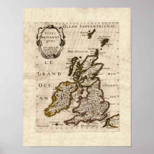 Isles Britanniques - 1700 Nicolas Fils Sanson Map Poster (Voorkant)